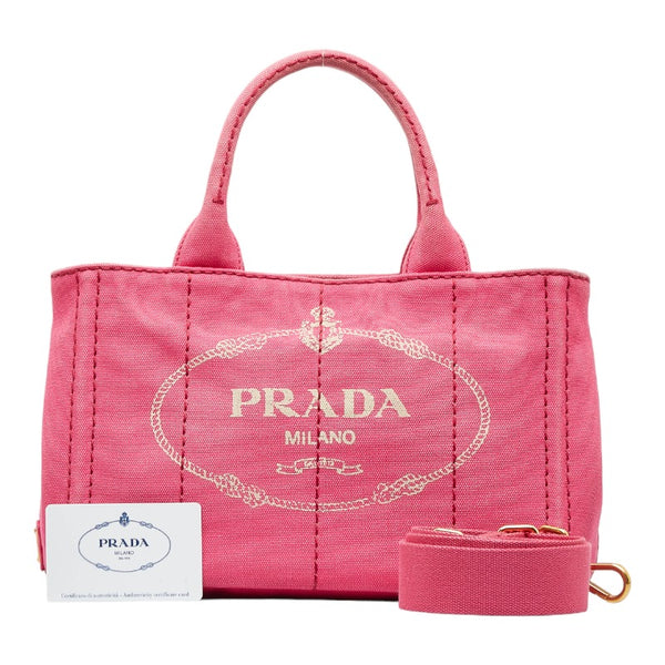 プラダ カナパ ミニ ハンドバッグ ショルダーバッグ 2WAY 1BG439 ピンク キャンバス レディース PRADA 【中古】