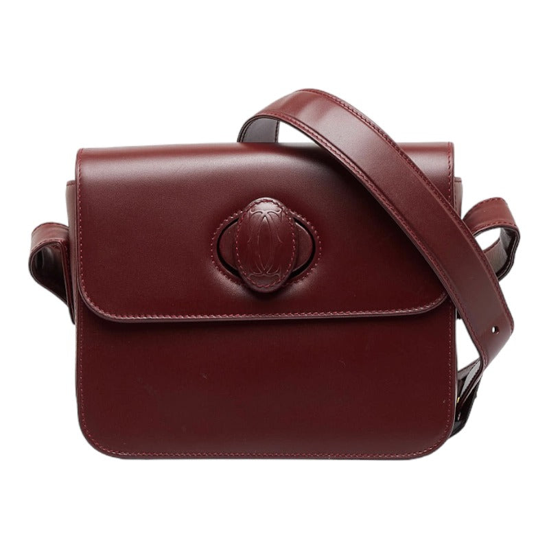 カルティエ マストライン ターンロック 斜め掛け ショルダーバッグ ボルドー レザー レディース CARTIER 【中古】
