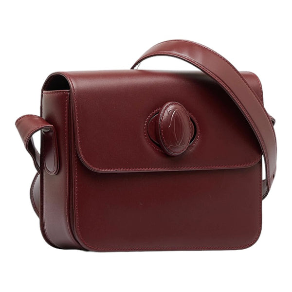 カルティエ マストライン ターンロック 斜め掛け ショルダーバッグ ボルドー レザー レディース CARTIER 【中古】