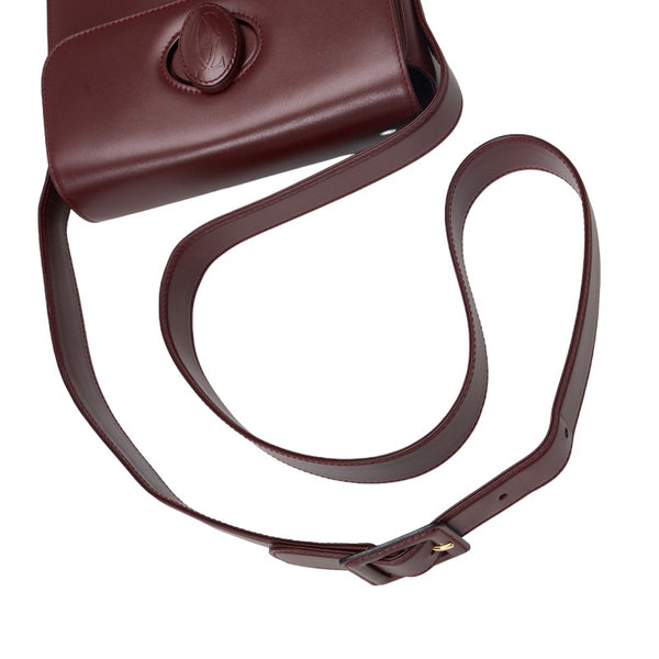 カルティエ マストライン ターンロック 斜め掛け ショルダーバッグ ボルドー レザー レディース CARTIER 【中古】