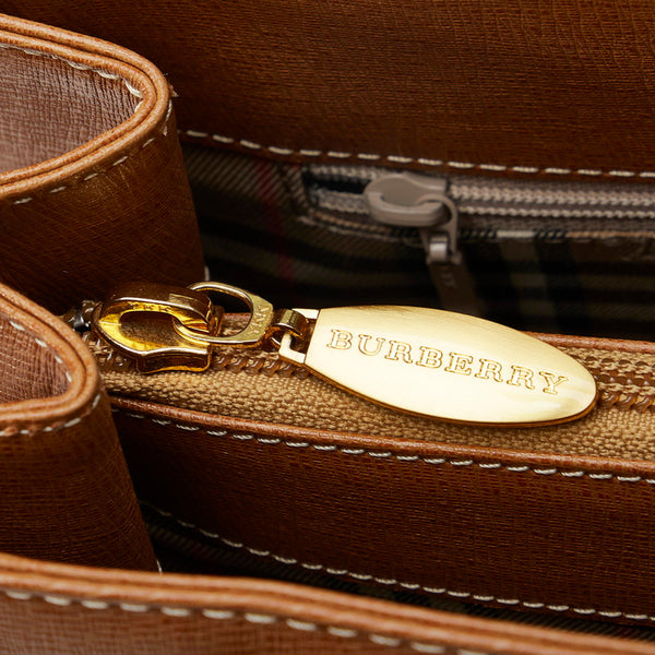 バーバリー ノバチェック シャドーホース ハンドバッグ トートバッグ ブラウン レザー レディース BURBERRY 【中古】