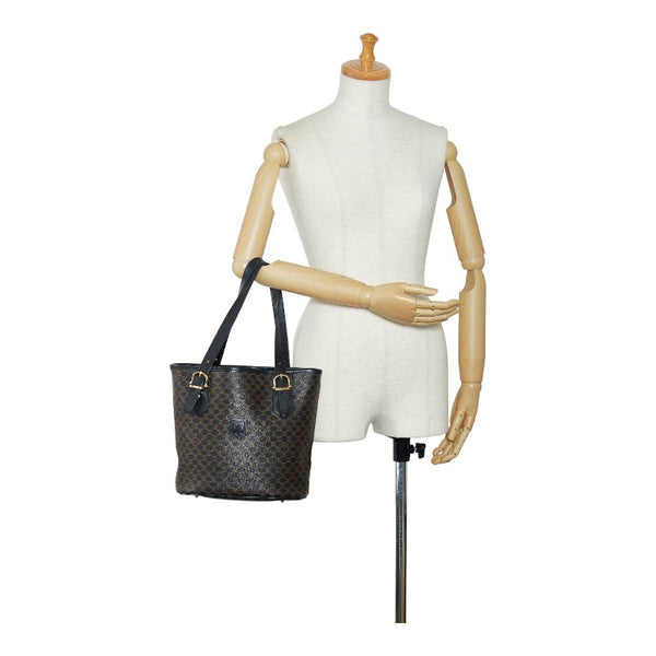 セリーヌ マカダム ハンドバッグ ショルダーバッグ MC98/1 ブラック ブラウン PVC レザー レディース CELINE 【中古】