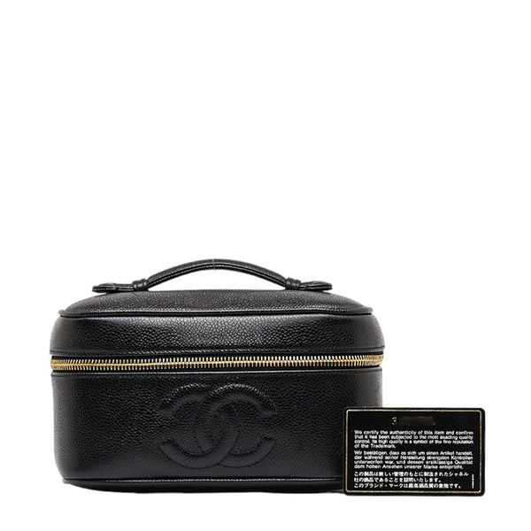 シャネル ココマーク 横型 バニティバッグ ハンドバッグ ブラック レザー キャビアスキン レディース CHANEL 【中古】