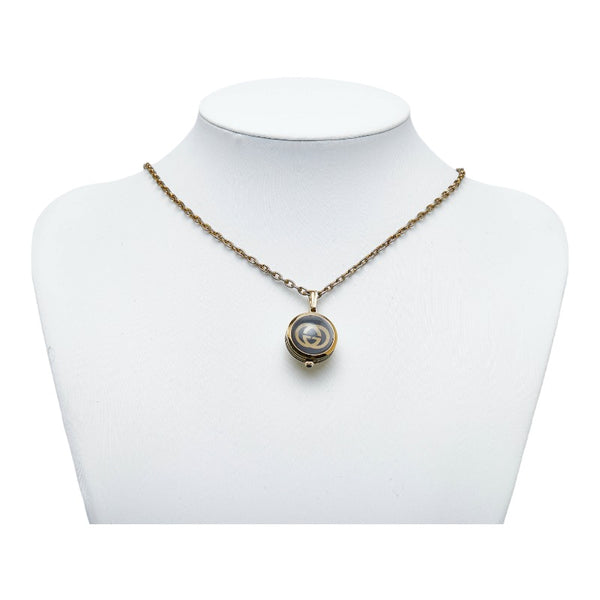 グッチ ヴィンテージ インターロッキングG 手巻き ネックレス ペンダントウォッチ ゴールド メッキ ガラス レディース GUCCI 【中古】