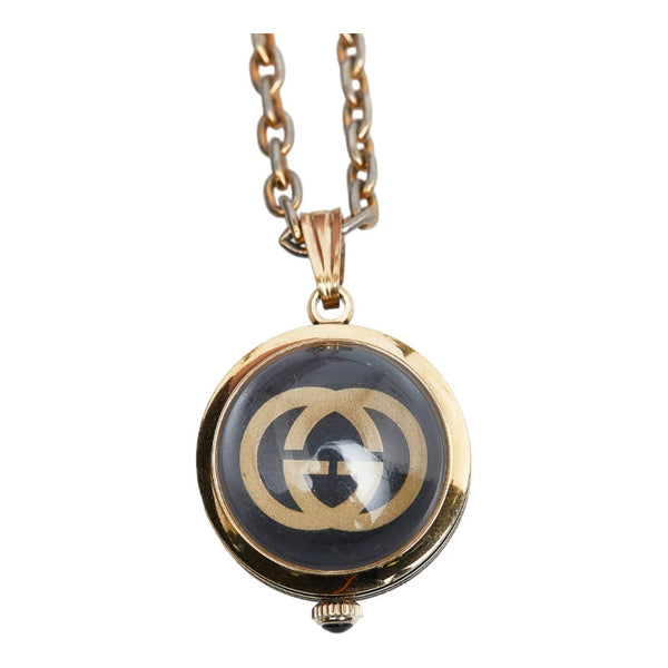グッチ ヴィンテージ インターロッキングG 手巻き ネックレス ペンダントウォッチ ゴールド メッキ ガラス レディース GUCCI 【中古】