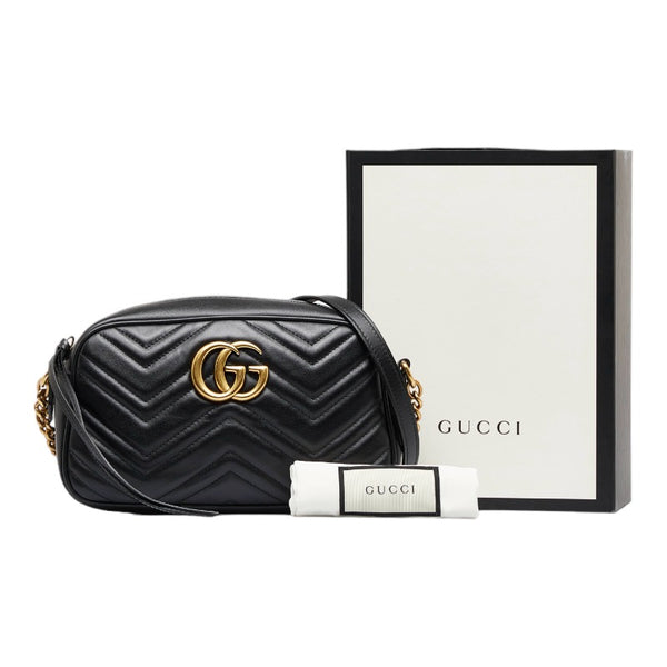 グッチ GGマーモント 斜め掛け チェーン ショルダーバッグ 447632 ブラック レザー レディース GUCCI 【中古】