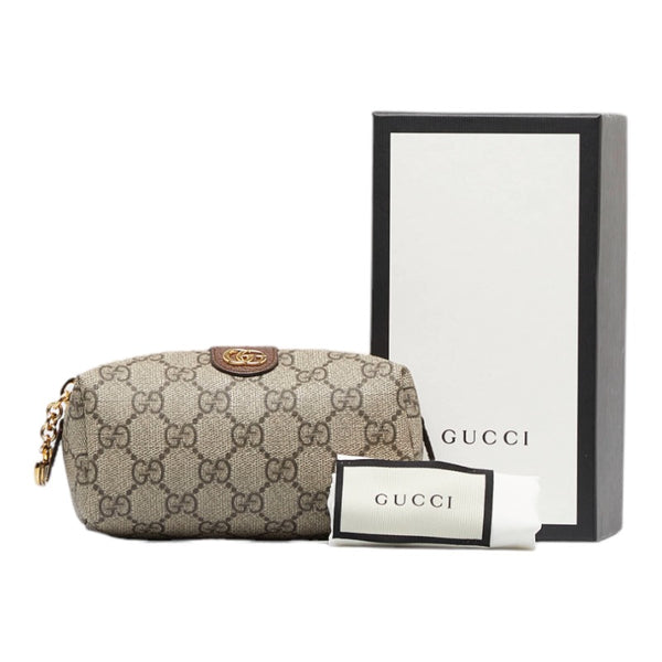 グッチ オフィディア GGスプリーム ポーチ 548394 ベージュ ブラウン PVC レザー レディース GUCCI 【中古】