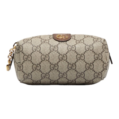 グッチ オフィディア GGスプリーム ポーチ 548394 ベージュ ブラウン PVC レザー レディース GUCCI 【中古】