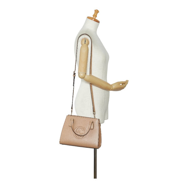 グッチ インターロッキングG ソーホー ハンドバッグ ショルダーバッグ 2WAY 607722 ベージュ レザー レディース GUCCI 【中古】