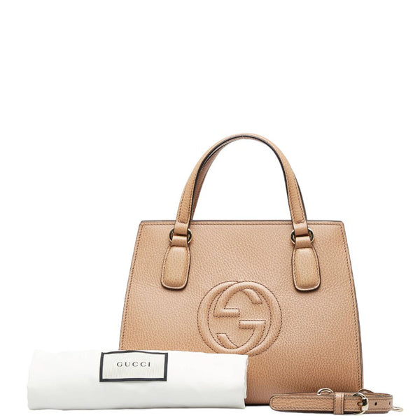 グッチ インターロッキングG ソーホー ハンドバッグ ショルダーバッグ 2WAY 607722 ベージュ レザー レディース GUCCI 【中古】