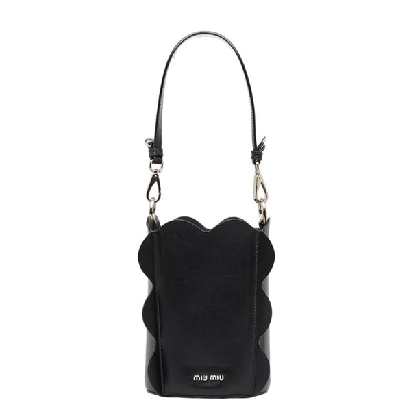 ミュウミュウ フラワーモチーフ バケット ハンドバッグ ショルダーバッグ 2WAY ブラック レザー レディース MIUMIU 【中古】