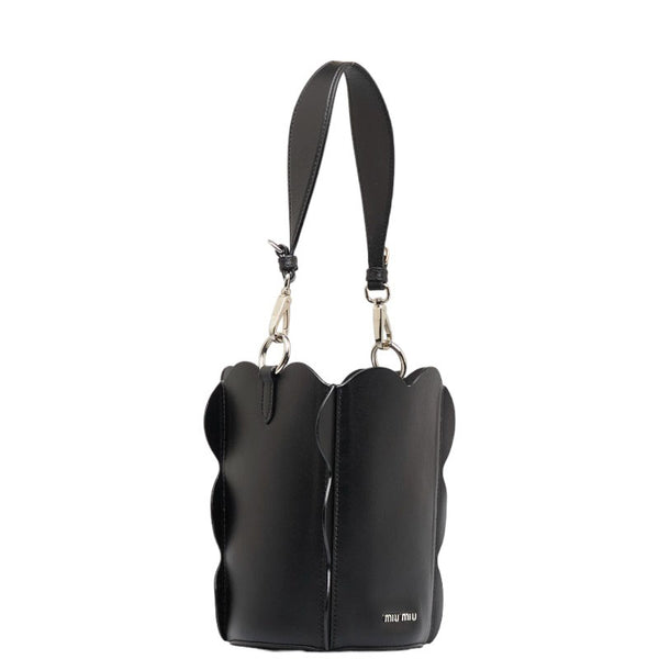 ミュウミュウ フラワーモチーフ バケット ハンドバッグ ショルダーバッグ 2WAY ブラック レザー レディース MIUMIU 【中古】