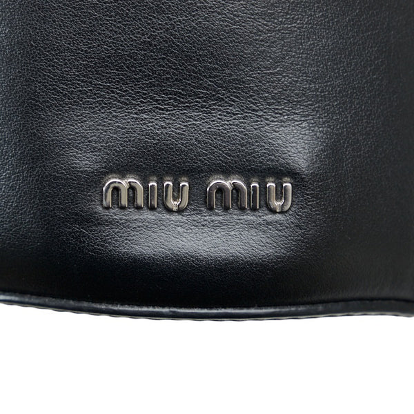 ミュウミュウ フラワーモチーフ バケット ハンドバッグ ショルダーバッグ 2WAY ブラック レザー レディース MIUMIU 【中古】