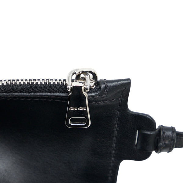 ミュウミュウ フラワーモチーフ バケット ハンドバッグ ショルダーバッグ 2WAY ブラック レザー レディース MIUMIU 【中古】