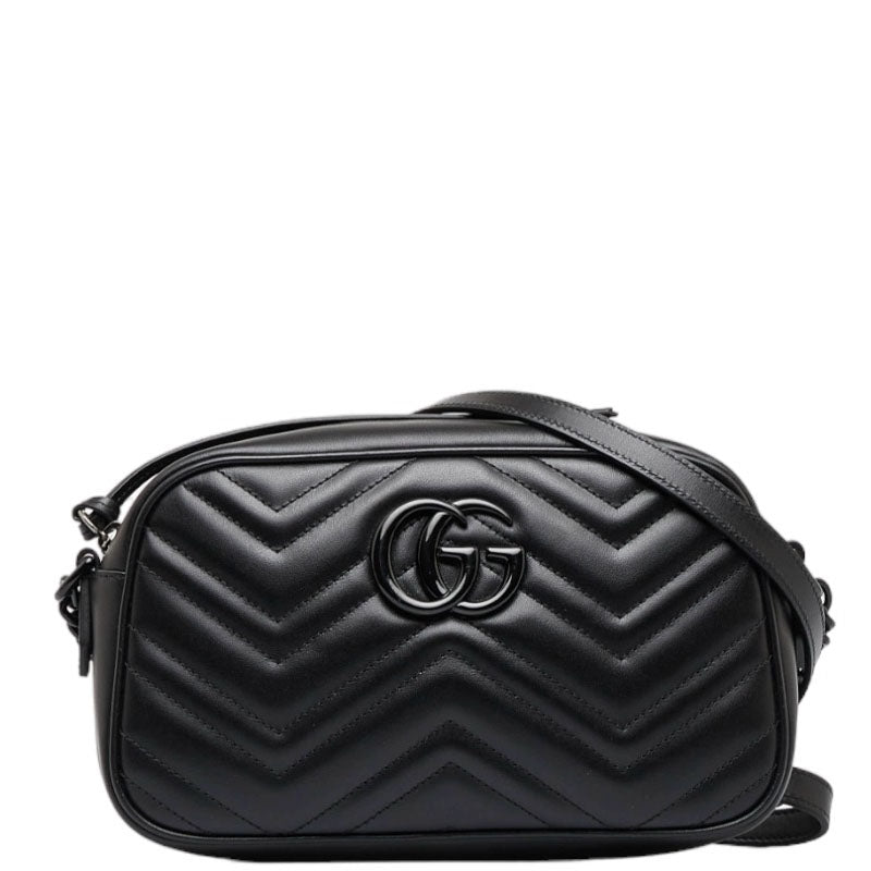 グッチ GGマーモント キルティング スモール 斜め掛け チェーン ショルダーバッグ 447632 ブラック レザー レディース GUCCI 【中古】