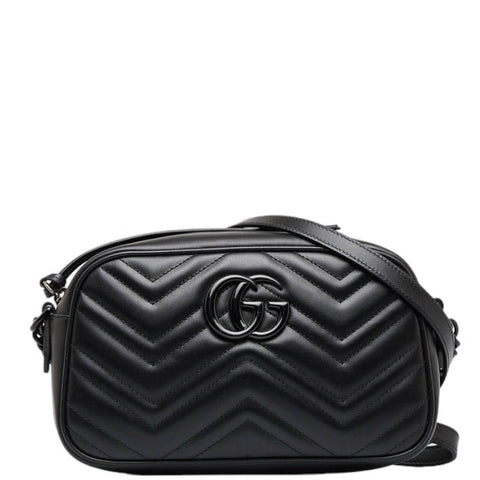 グッチ GGマーモント キルティング スモール 斜め掛け チェーン ショルダーバッグ 447632 ブラック レザー レディース GUCCI 【中古】