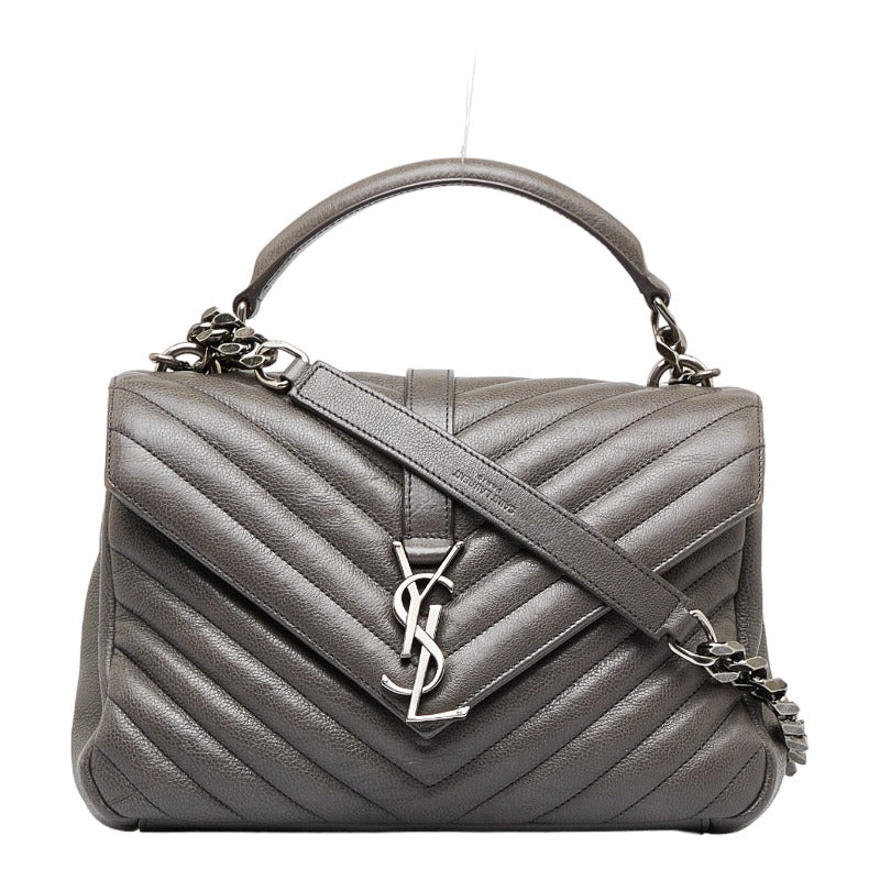 サンローラン チェーン ショルダーバッグ ハンドバッグ サッチェル 2WAY 392737 グレー レザー レディース SAINT LAURENT 【中古】