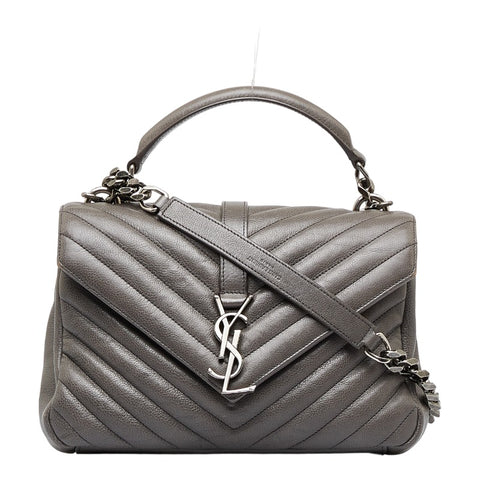 サンローラン チェーン ショルダーバッグ ハンドバッグ サッチェル 2WAY 392737 グレー レザー レディース SAINT LAURENT 【中古】