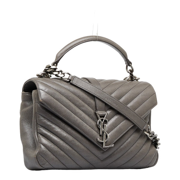 サンローラン チェーン ショルダーバッグ ハンドバッグ サッチェル 2WAY 392737 グレー レザー レディース SAINT LAURENT 【中古】