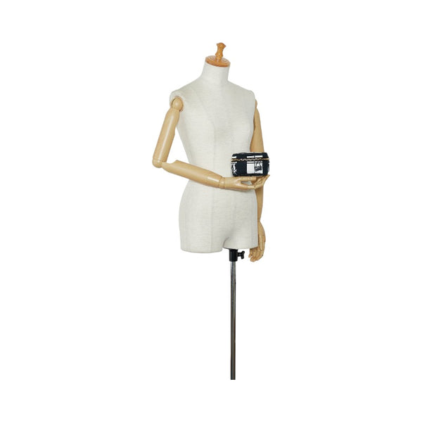 シャネル ウィンドウズライン ポーチ コスメポーチ ブラック キャンバス レディース CHANEL 【中古】