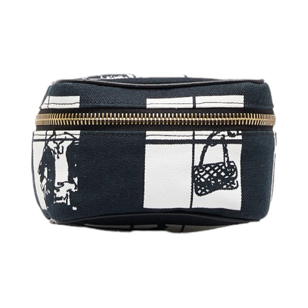 シャネル ウィンドウズライン ポーチ コスメポーチ ブラック キャンバス レディース CHANEL 【中古】