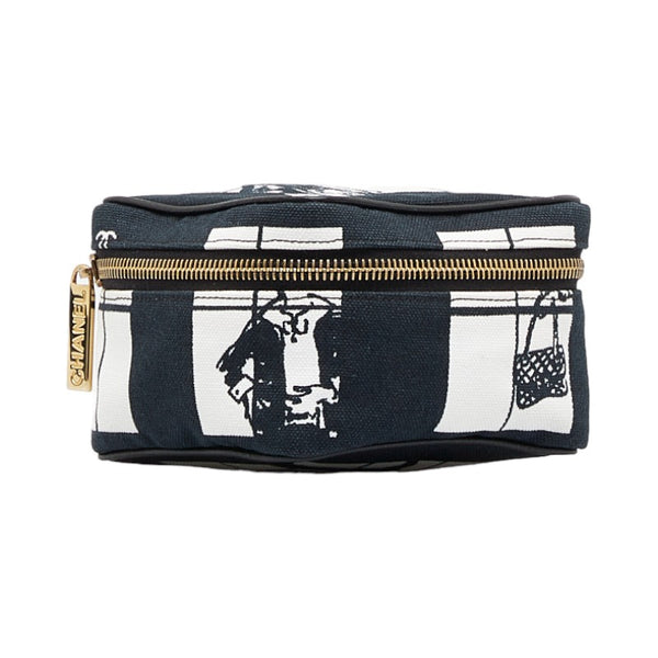シャネル ウィンドウズライン ポーチ コスメポーチ ブラック キャンバス レディース CHANEL 【中古】