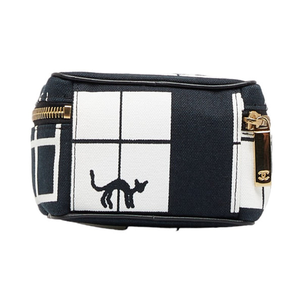 シャネル ウィンドウズライン ポーチ コスメポーチ ブラック キャンバス レディース CHANEL 【中古】