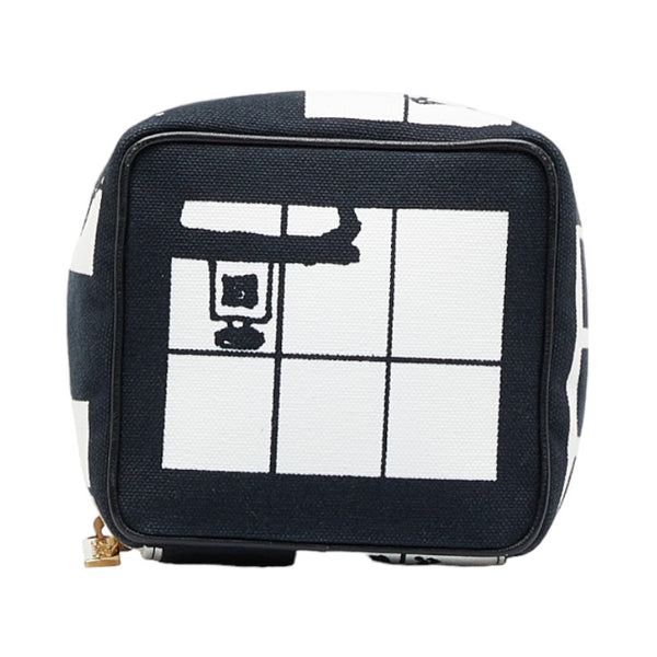 シャネル ウィンドウズライン ポーチ コスメポーチ ブラック キャンバス レディース CHANEL 【中古】