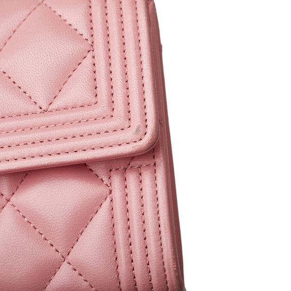 シャネル マトラッセ ボーイシャネル 長財布 ロングフラップウォレット 二つ折り財布 ピンク ラムスキン レディース CHANEL 【中古】