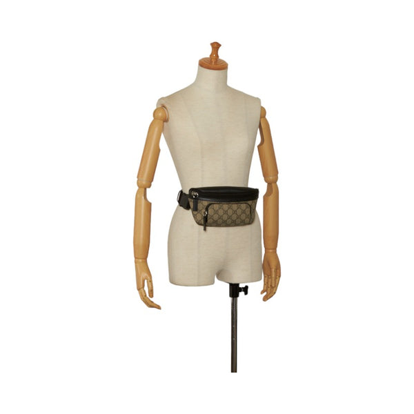 グッチ GGスプリーム ボディバッグ ウェストバッグ 450946 ベージュ ブラック キャンバス レザー レディース GUCCI 【中古】