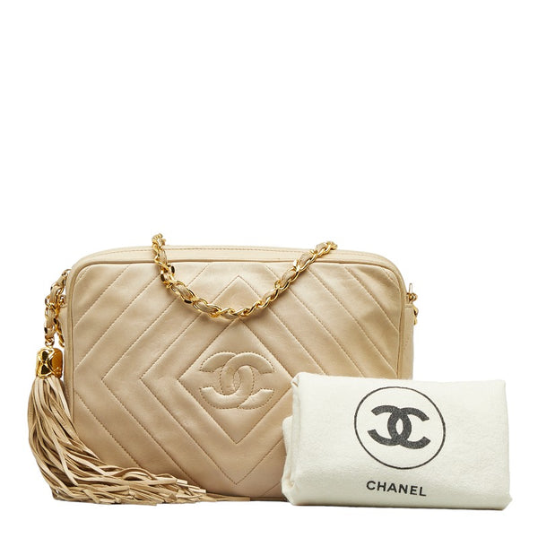 シャネル ココマーク タッセル フリンジ チェーン ショルダーバッグ ベージュ ラムスキン レディース CHANEL 【中古】