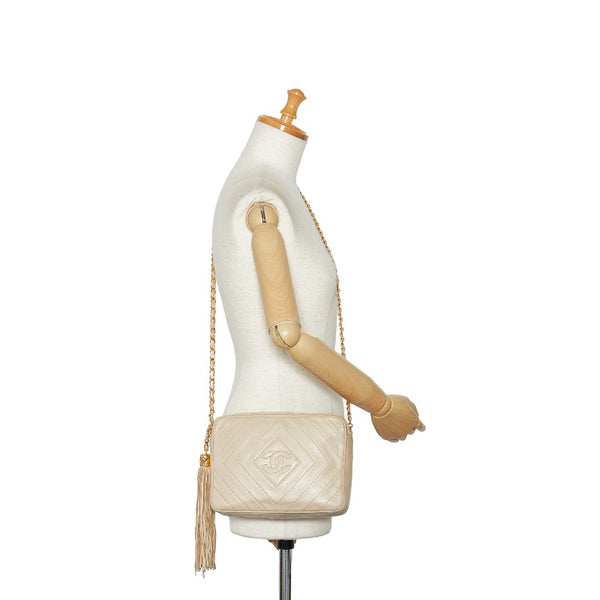 シャネル ココマーク タッセル フリンジ チェーン ショルダーバッグ ベージュ ラムスキン レディース CHANEL 【中古】