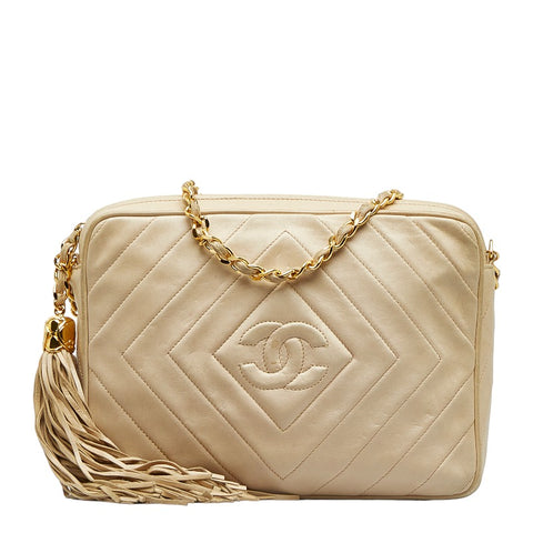 シャネル ココマーク タッセル フリンジ チェーン ショルダーバッグ ベージュ ラムスキン レディース CHANEL 【中古】