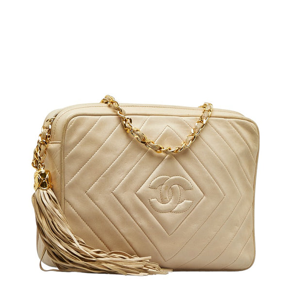 シャネル ココマーク タッセル フリンジ チェーン ショルダーバッグ ベージュ ラムスキン レディース CHANEL 【中古】