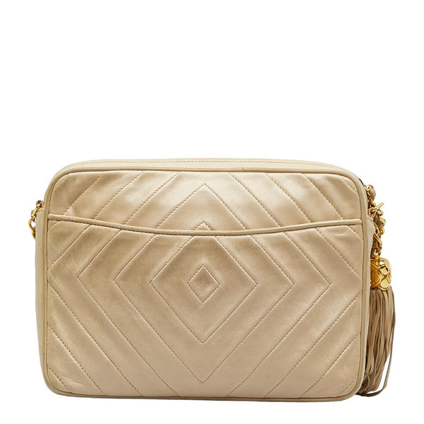 シャネル ココマーク タッセル フリンジ チェーン ショルダーバッグ ベージュ ラムスキン レディース CHANEL 【中古】