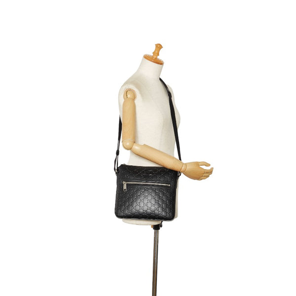 グッチ グッチシマ シルバー金具 斜め掛け ショルダーバッグ 406410 ブラック レザー レディース GUCCI 【中古】