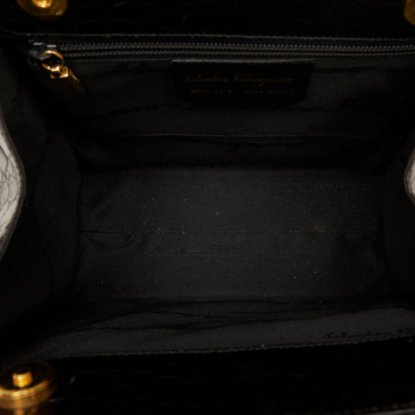 サルヴァトーレフェラガモ ヴァラリボン クロコ型押し ゴールド金具 ハンドバッグ ショルダーバッグ 2WAY AF-21 4178 ブラック レザー レディース Salvatore Ferragamo 【中古】