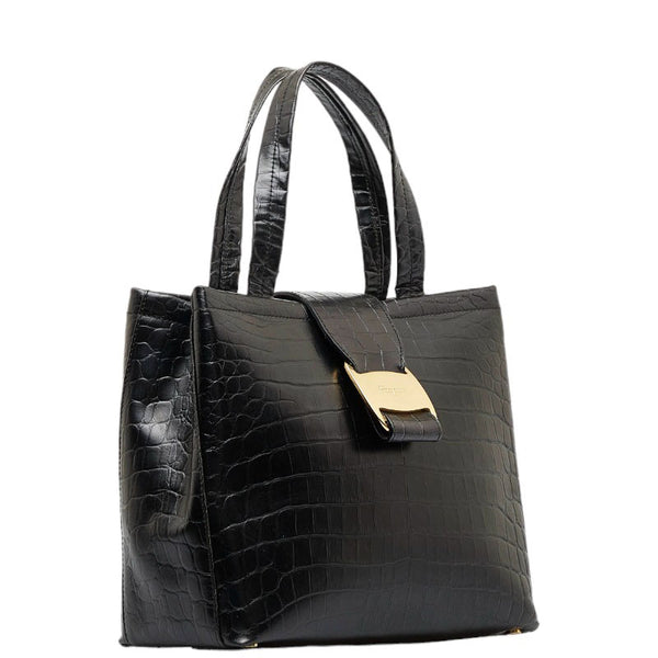 サルヴァトーレフェラガモ ヴァラ クロコ型押し ゴールド金具 ハンドバッグ ショルダーバッグ 2WAY AG-21 8252 ブラック レザー レディース Salvatore Ferragamo 【中古】