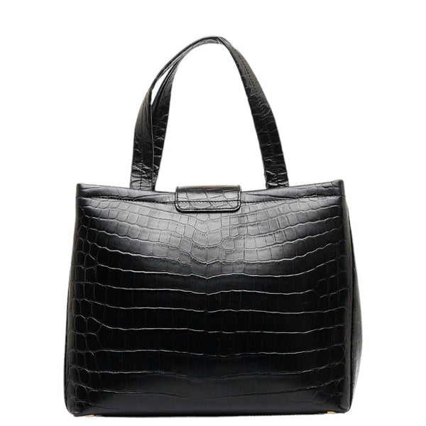 サルヴァトーレフェラガモ ヴァラ クロコ型押し ゴールド金具 ハンドバッグ ショルダーバッグ 2WAY AG-21 8252 ブラック レザー レディース Salvatore Ferragamo 【中古】