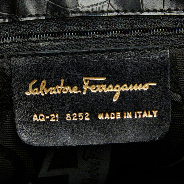 サルヴァトーレフェラガモ ヴァラ クロコ型押し ゴールド金具 ハンドバッグ ショルダーバッグ 2WAY AG-21 8252 ブラック レザー レディース Salvatore Ferragamo 【中古】