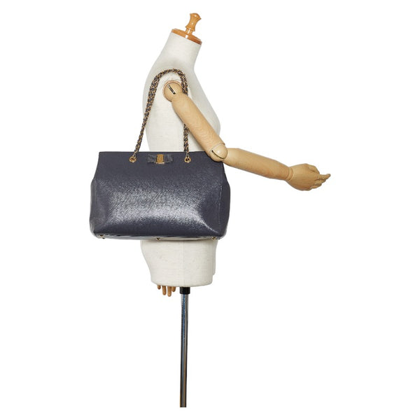 サルヴァトーレフェラガモ ヴァラリボン ゴールド金具 チェーン ショルダーバッグ トートバッグ AB-21 F561 グレー レザー レディース Salvatore Ferragamo 【中古】