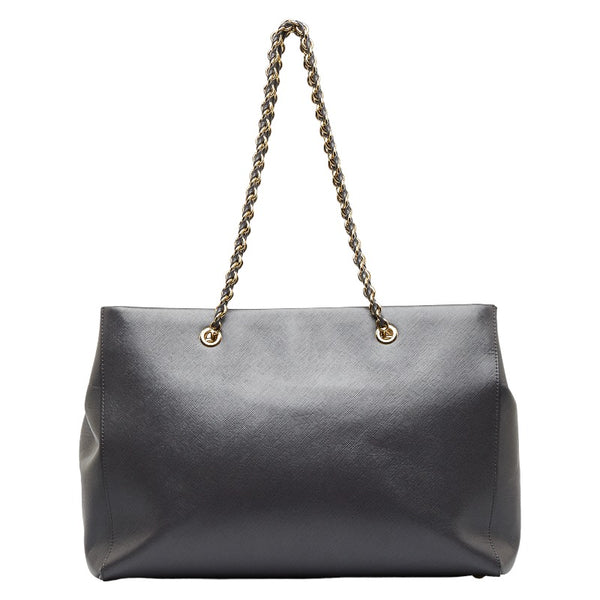 サルヴァトーレフェラガモ ヴァラリボン ゴールド金具 チェーン ショルダーバッグ トートバッグ AB-21 F561 グレー レザー レディース Salvatore Ferragamo 【中古】