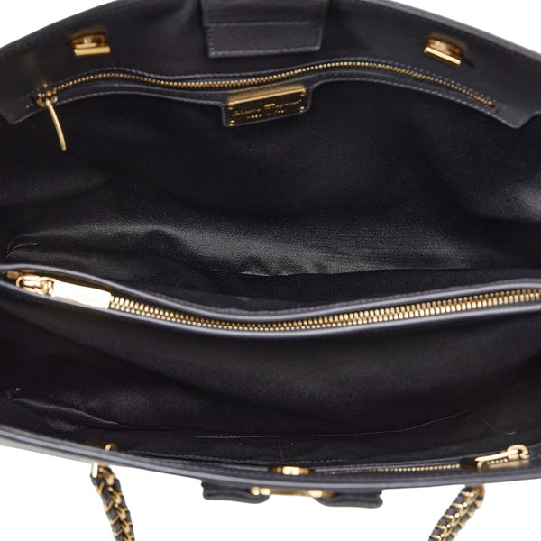 サルヴァトーレフェラガモ ヴァラリボン ゴールド金具 チェーン ショルダーバッグ トートバッグ AB-21 F561 グレー レザー レディース Salvatore Ferragamo 【中古】