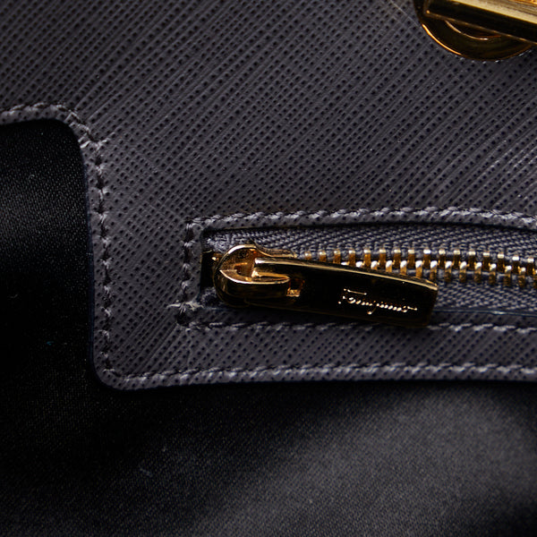 サルヴァトーレフェラガモ ヴァラリボン ゴールド金具 チェーン ショルダーバッグ トートバッグ AB-21 F561 グレー レザー レディース Salvatore Ferragamo 【中古】