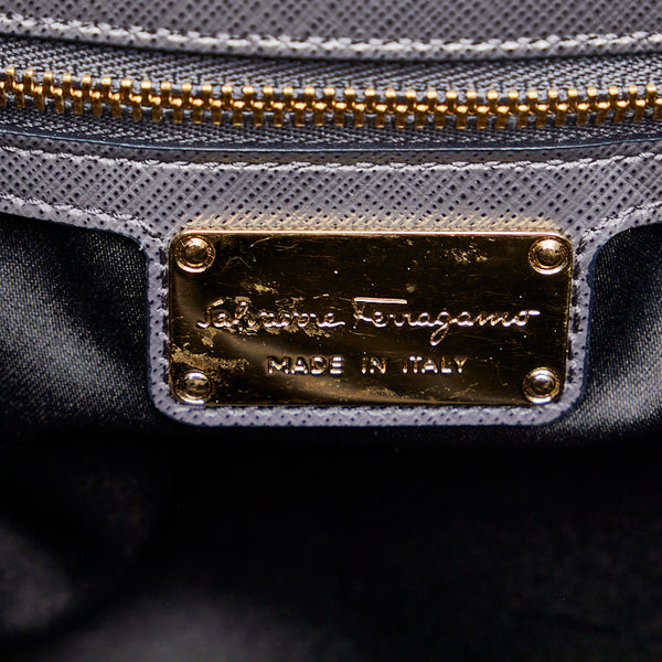 サルヴァトーレフェラガモ ヴァラリボン ゴールド金具 チェーン ショルダーバッグ トートバッグ AB-21 F561 グレー レザー レディース Salvatore Ferragamo 【中古】