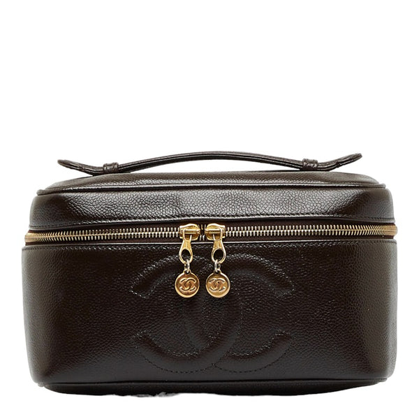 シャネル ココマーク 横型 ミラー バニティバッグ ハンドバッグ ブラウン キャビアスキン レディース CHANEL 【中古】