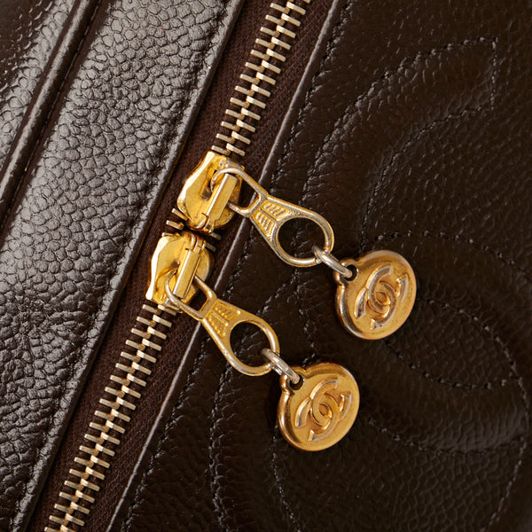 シャネル ココマーク 横型 ミラー バニティバッグ ハンドバッグ ブラウン キャビアスキン レディース CHANEL 【中古】