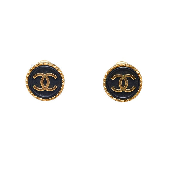 シャネル ヴィンテージ ココマーク サークル イヤリング ゴールド ブラック メッキ レディース CHANEL 【中古】