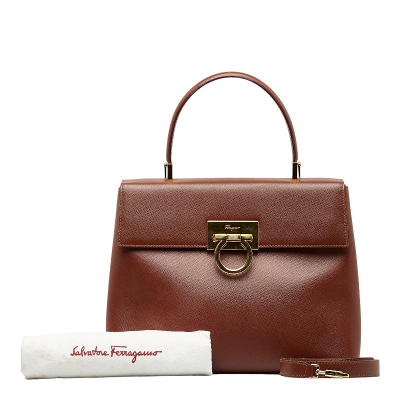 サルヴァトーレフェラガモ ガンチーニ ハンドバッグ ショルダーバッグ 2WAY BA-21 0290 ブラウン レザー レディース Salvatore Ferragamo 【中古】