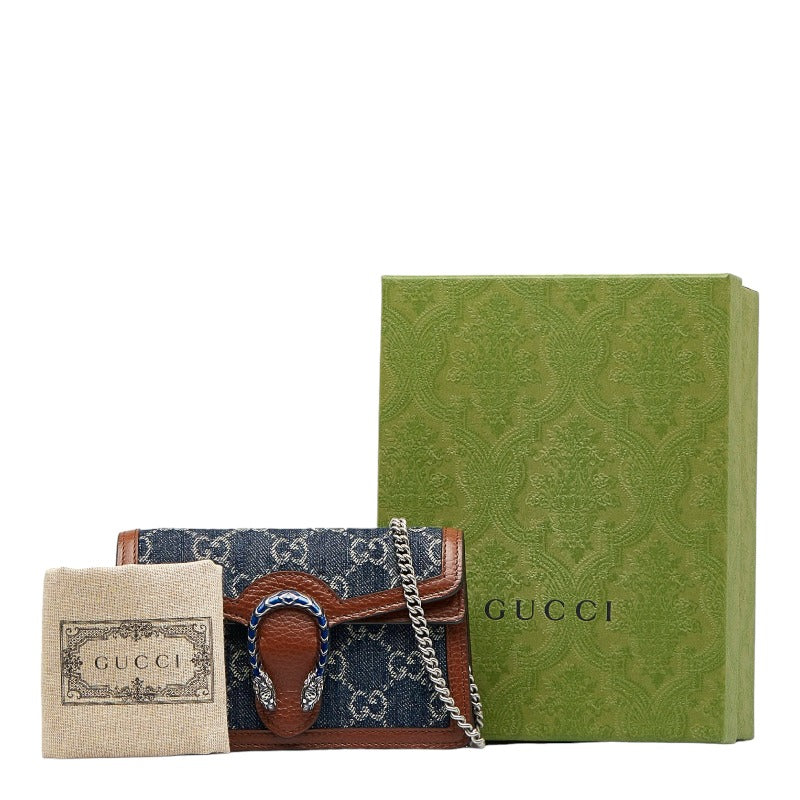 グッチ GGデニム ディオニュソス スネーク 斜め掛け チェーン ショルダーバッグ 476432 ブルー ブラウン デニム レザー レディース GUCCI 【中古】